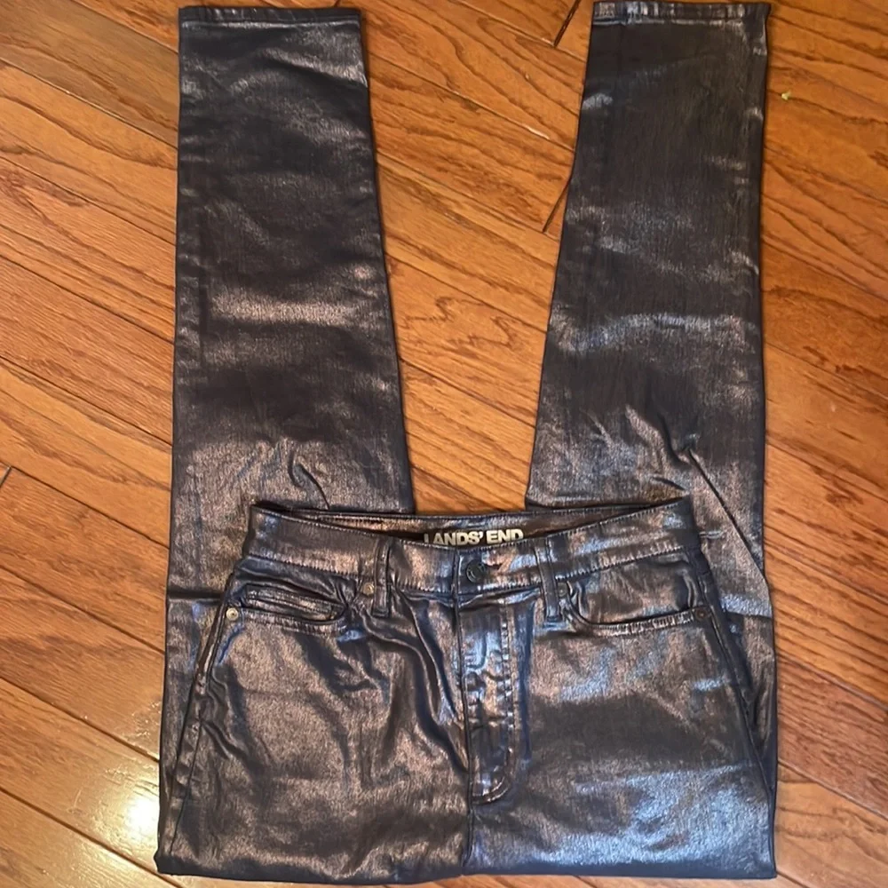 LANDS END 8 tall coated BLUE jeans 5 pocket high rise NWOT slim - Picture 5 of 14